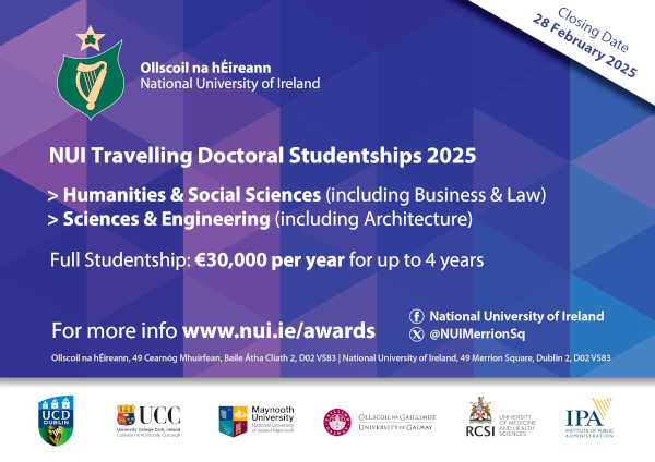 NUI Travelling Doctoral Studentships 2025 information image