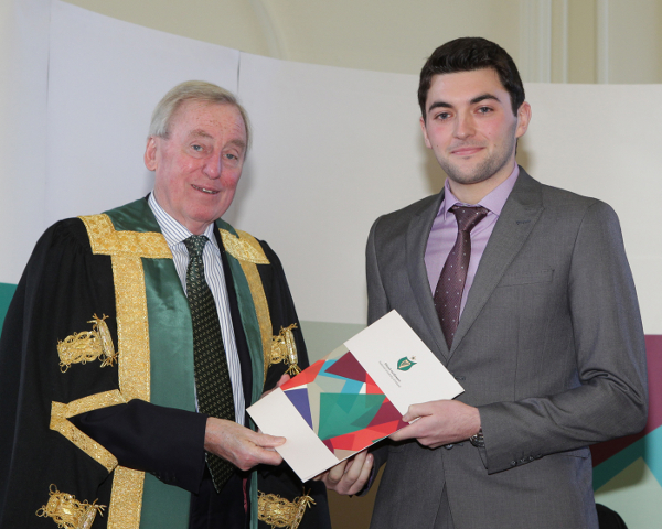 Alan receiving his Travelling Studentship award from NUI Chancellor Dr Maurice Manning at the 2014 NUI Awards Ceremony