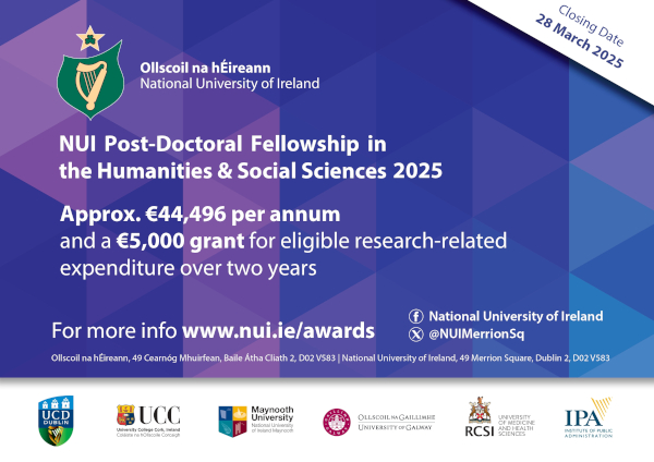 NUI Post-Doctoral Fellowship in the Humanities and Social Sciences Flyer image