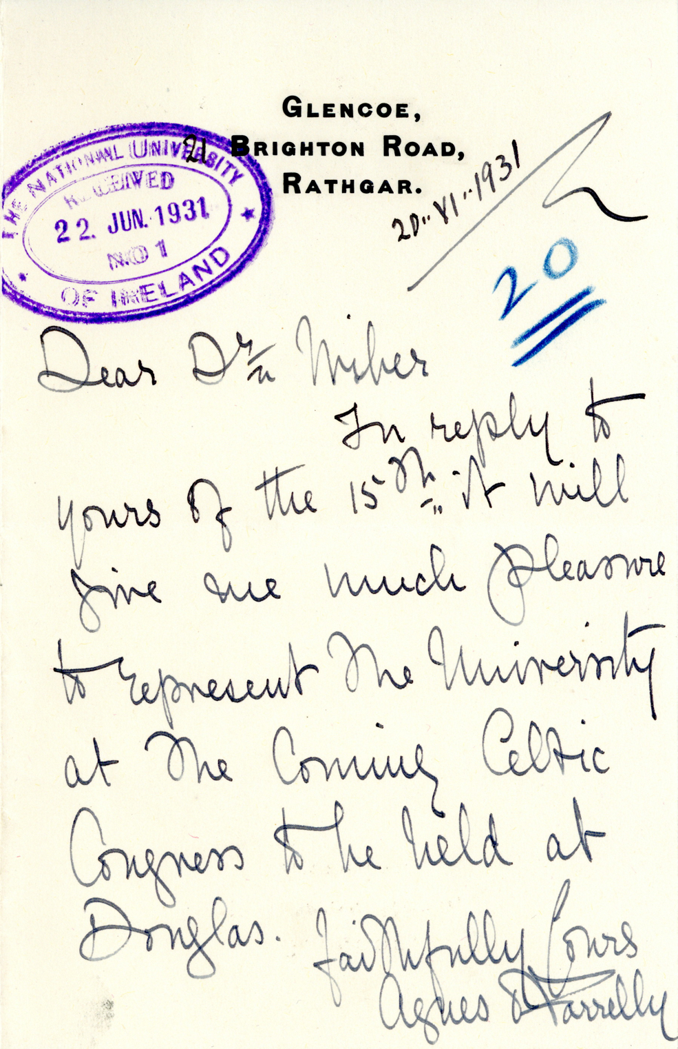 Agnes O'Farrelly Letter