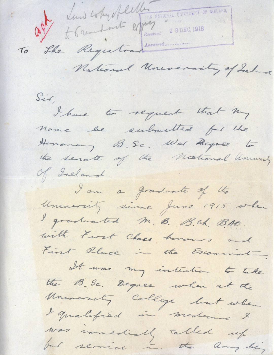 Letter from Arthur Beveridge