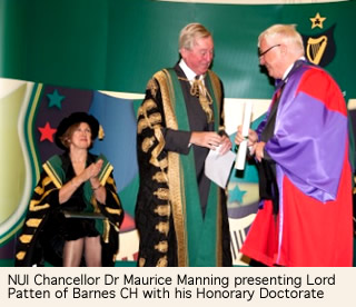 NUI Chancellor Dr Maurice Manning Presenting Lord Patten of Barnes CH with his Honorary Doctorate